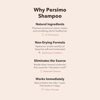 Why Persimo Shampoo - natural ingredients, non-drying formula, eliminates the source, works immediately