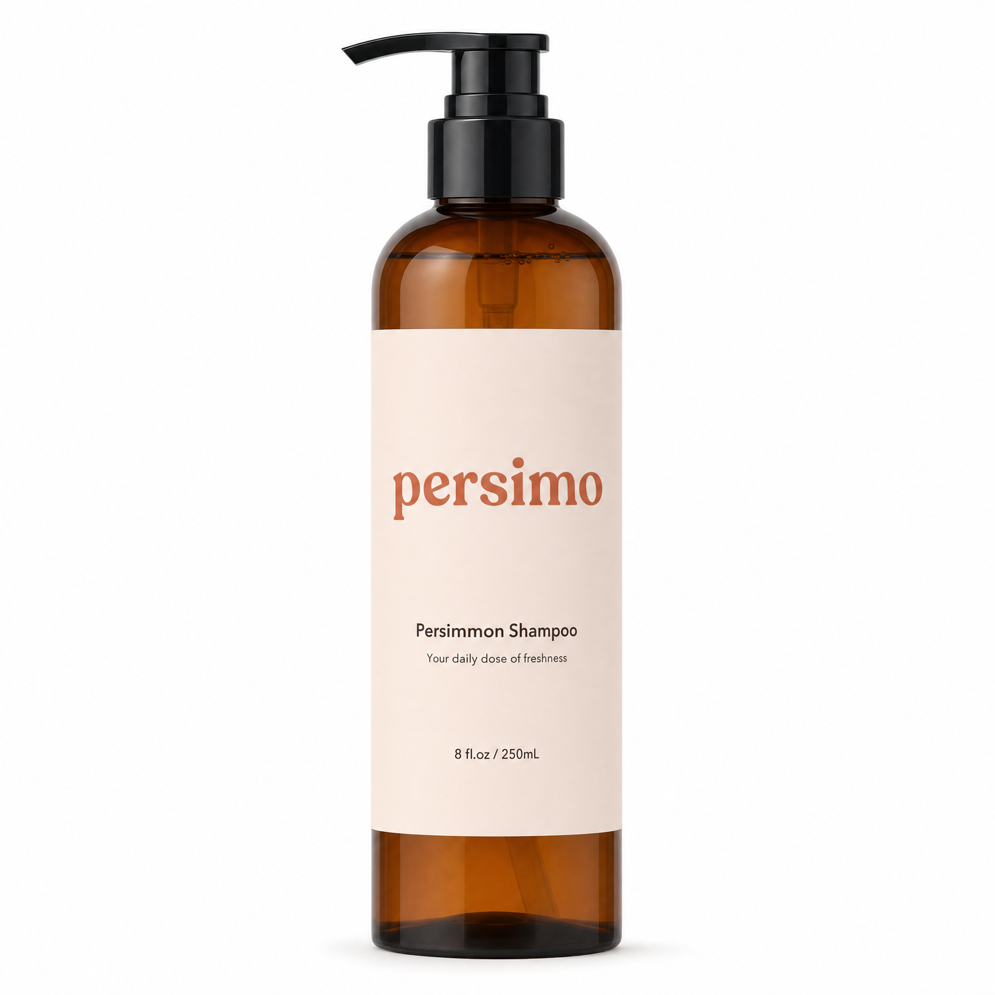persimo Persimmon Shampoo 250ml amber pump bottle, front