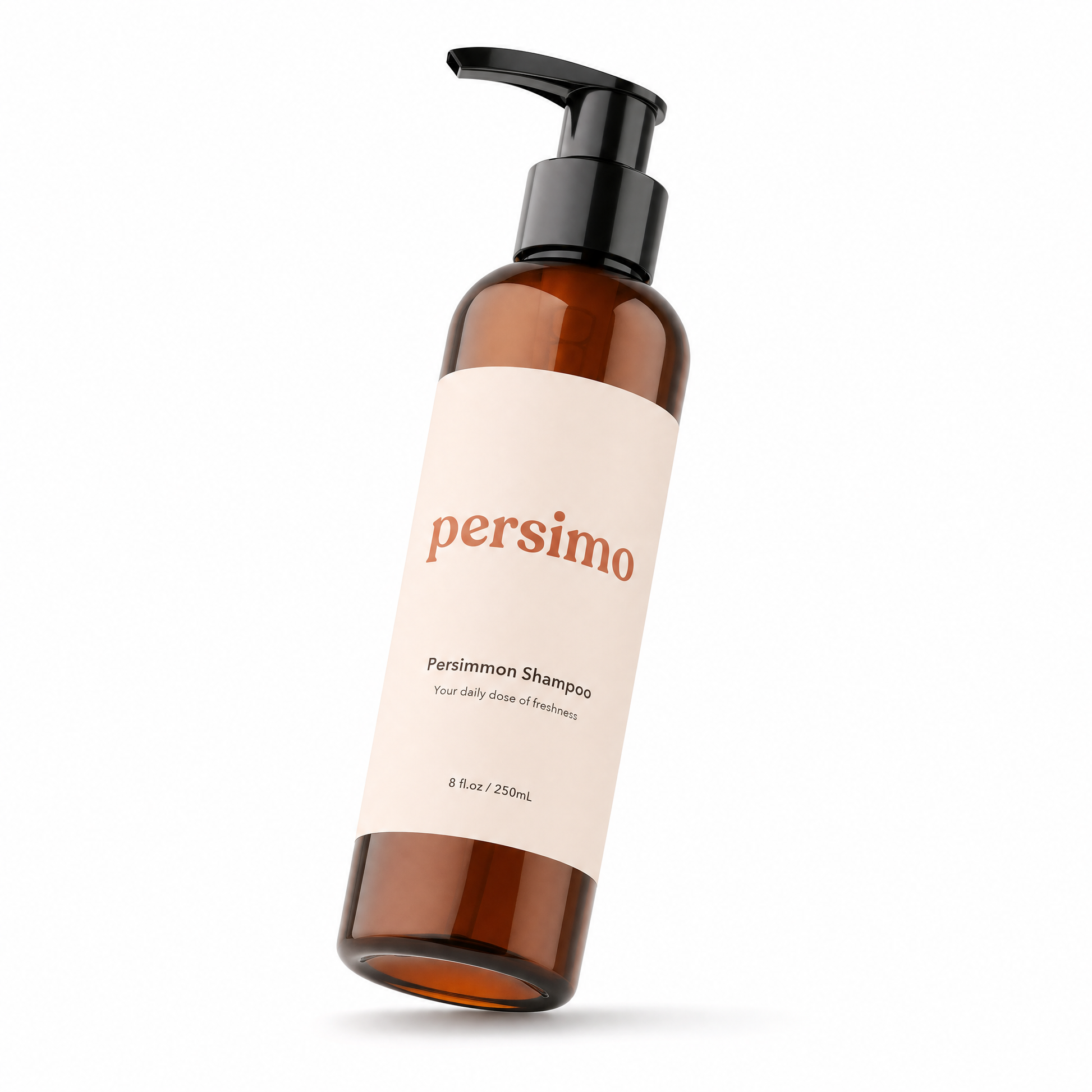 persimo Persimmon Shampoo 250ml amber pump bottle, angled view