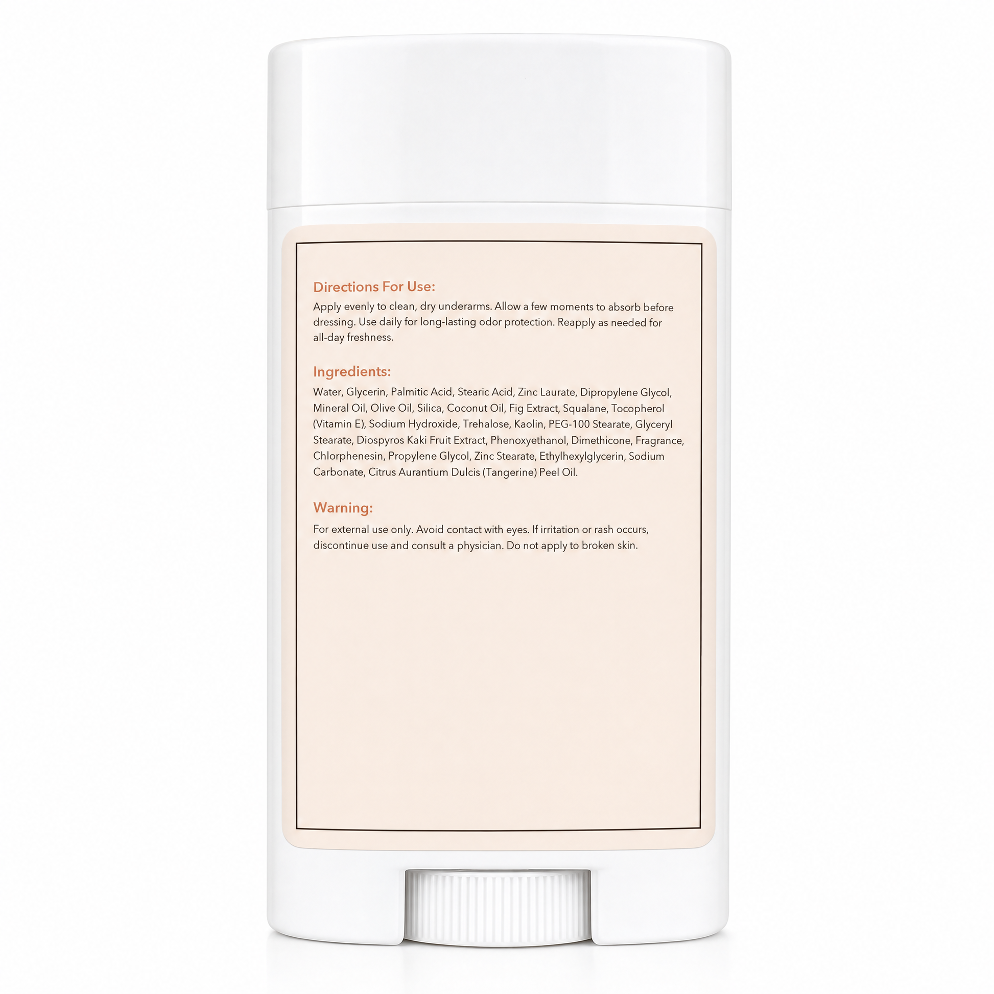persimo Natural Deodorant back label - directions, ingredients, warning