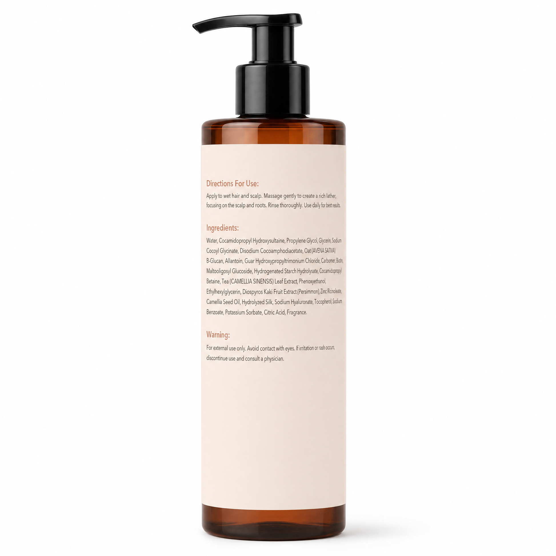 persimo Persimmon Shampoo back label - directions, ingredients, warning